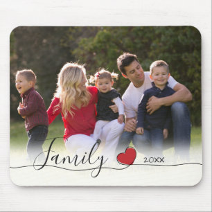 Family Red Heart Calligraphy Horizontal Photo Mouse Pad