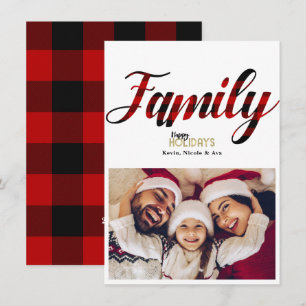 FAMILY Red Plaid Christmas Holiday Photo Card