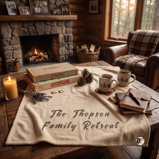 Family Retreat Rustic Script Tan Fleece Blanket