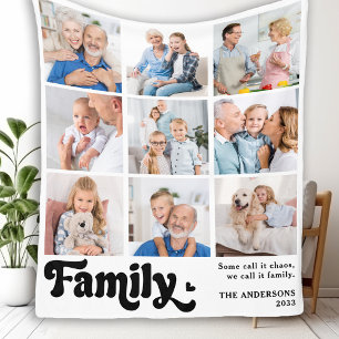 Family Retro Personalised 9 Photo Collage Fleece Blanket