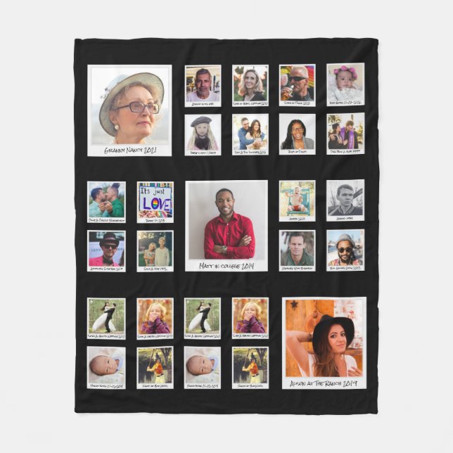 Family Retro Photo Collage Fleece Blanket (Front)