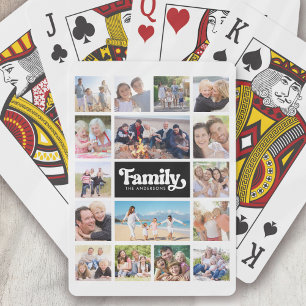Family Retro Typography Photo Collage 16 Pictures Playing Cards