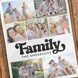 Family Retro Typography Photo Collage Fleece Blanket