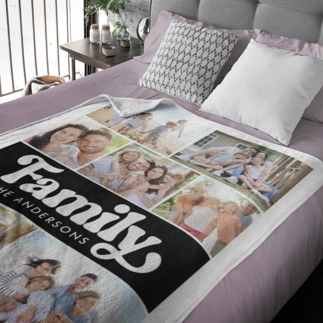 Family Retro Typography Photo Collage Fleece Blanket (Creator Uploaded)