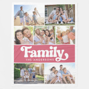 Family Retro Typography Photo Collage Fleece Blanket
