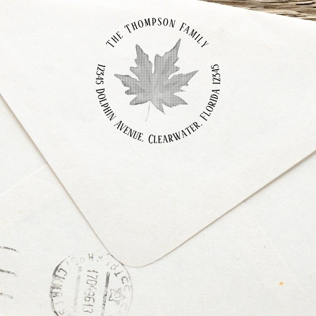 Family Return Address Simple Leaves Self-inking Stamp (Fall autumn leaves Family Name Return Address stamp)