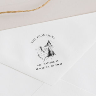 Family Return Address Vintage Mountain Pinetree Rubber Stamp