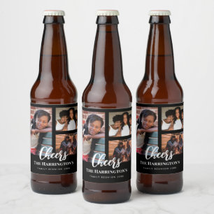 Family Reunion 3 Section Photo Collage Black Frame Beer Bottle Label