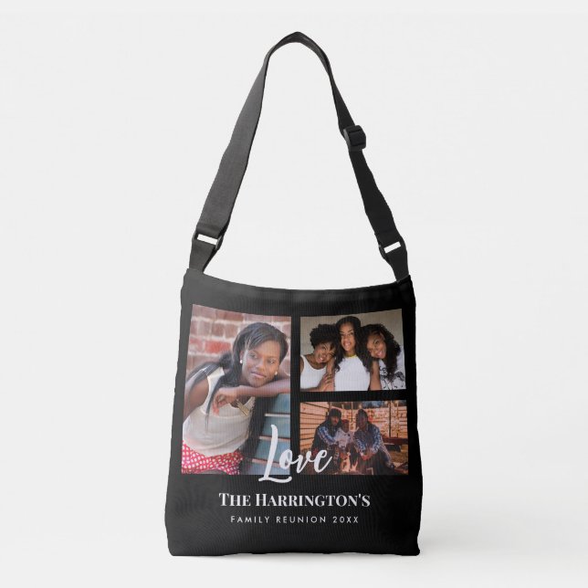Family Reunion 3 Section Photo Collage Black Frame Crossbody Bag (Front)