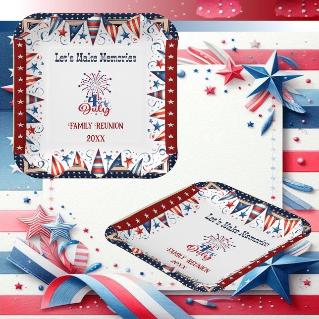 Family Reunion 4th July Stars Firecracker Bunting  Paper Plate (Family Reunion 4th July Stars Firecracker Bunting Paper Plates)