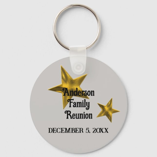 Family Reunion Announcement Gold Star Reserve Date Key Ring (Front)