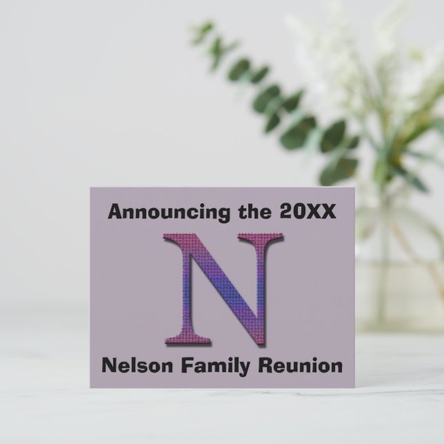 Family Reunion Announcement Last Name Letter N Postcard (Standing Front)