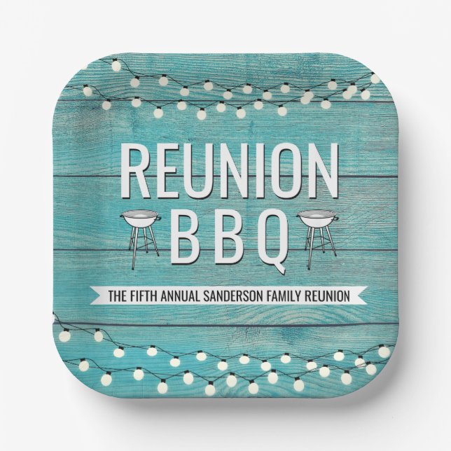 Family Reunion Annual BBQ Barbecue Rustic Paper Plate (Front)