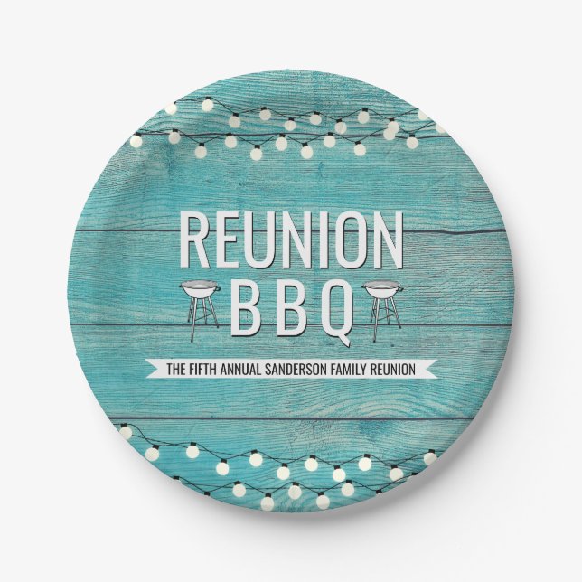 Family Reunion Annual BBQ Barbecue Rustic Paper Plate (Front)