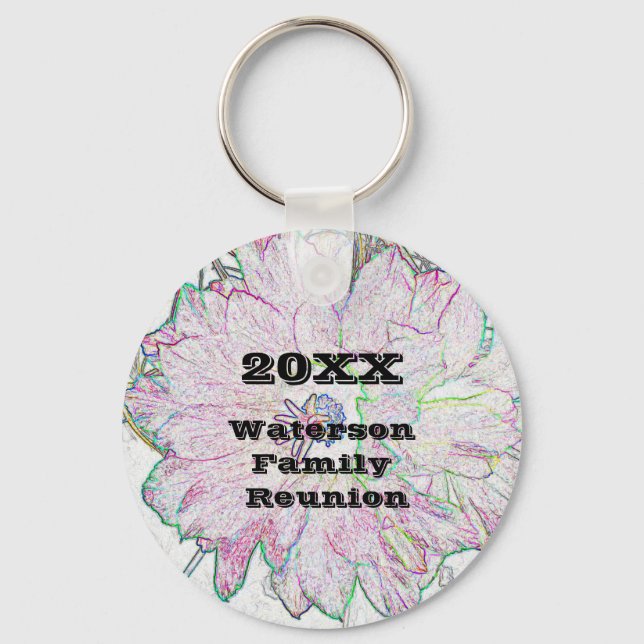 Family Reunion Artistic Flower Sketch Keepsake Key Ring (Front)
