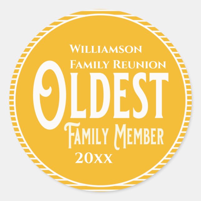 Family Reunion Award Oldest Family Member Classic Round Sticker (Front)