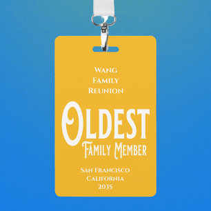 Family Reunion Award Oldest Family Member ID Badge