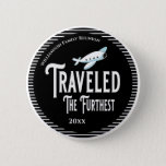 Family Reunion Award Travelled The Furthest 6 Cm Round Badge<br><div class="desc">It's fun getting together with your family and reconnecting, sharing stories and learning about family genealogy. It's also fun to have an awards ceremony at your Family Reunion gathering. Here is a just for fun black and white Family Reunion Award Button for the person who travelled the furthest distance to...</div>