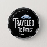 Family Reunion Award Travelled The Furthest Car 6 Cm Round Badge<br><div class="desc">It's fun getting together with your family and reconnecting, sharing stories and learning about family genealogy. It's also fun to have an awards ceremony at your Family Reunion gathering. Here is a just for fun black and white Family Reunion Award Button for the person who travelled the furthest distance to...</div>