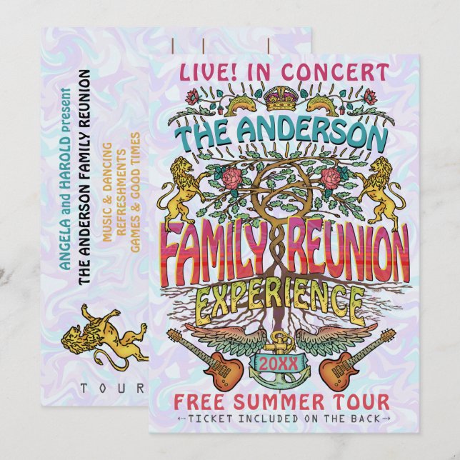 Family Reunion Band Concert Ticket Theme Retro 70s Invitation (Front/Back)
