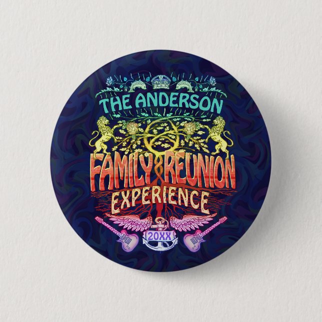 Family Reunion Band Retro 70s Concert Logo Neon 6 Cm Round Badge (Front)