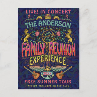 Family Reunion Band Retro 70s Concert Ticket Theme Postcard