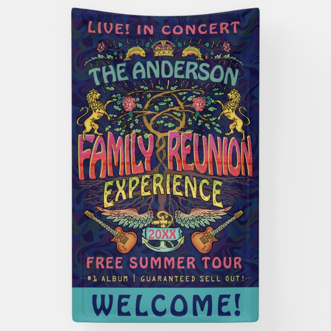 Family Reunion Band Retro 70s Concert Welcome Name Banner (Vertical)