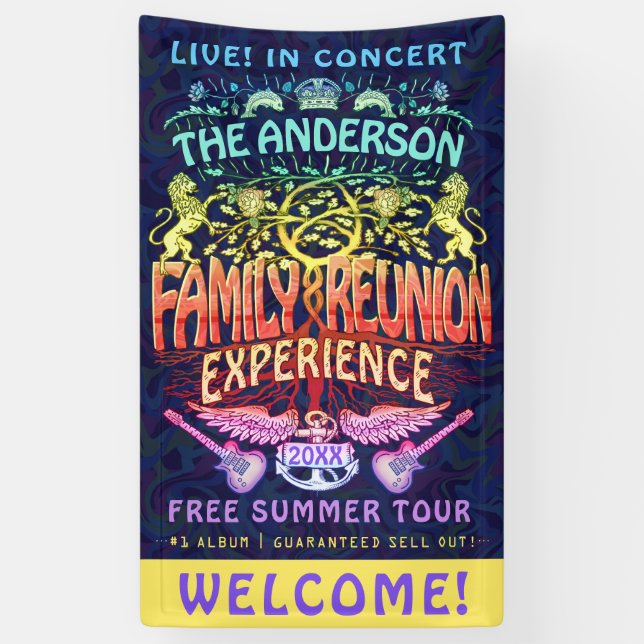Family Reunion Band Retro 70s Concert Welcome Neon Banner (Vertical)