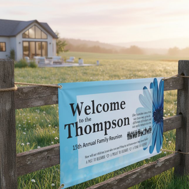 Family Reunion Banner (Blue Flower)  (The perfect welcome for your next reunion.)