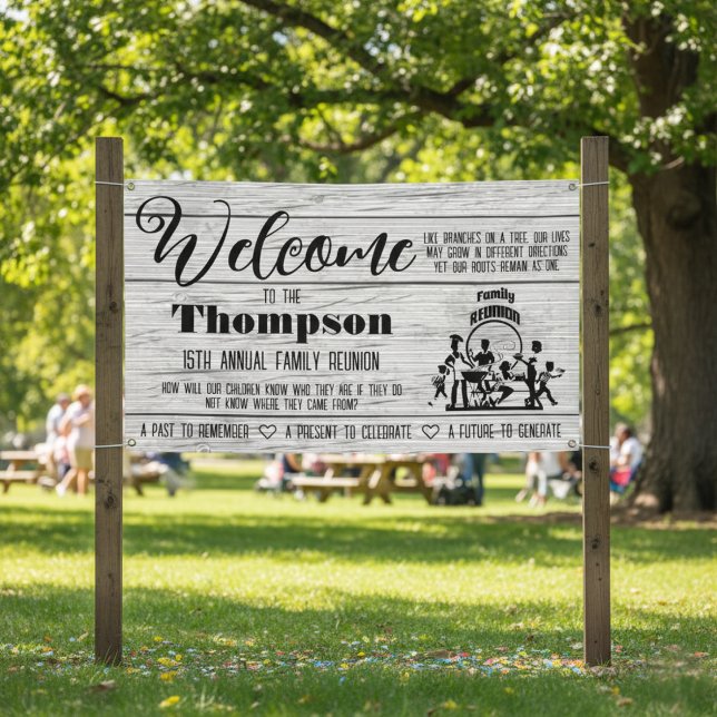 Family Reunion Banner - Rustic White Washed Wood  (Family Reunion Banner )