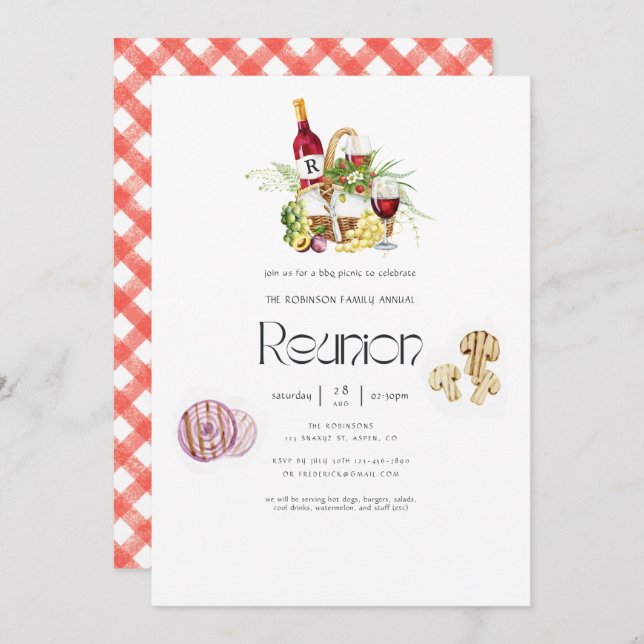 Family Reunion BBQ Picnic Monogram Invitation (Front/Back)