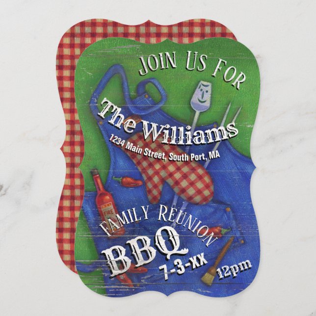 Family Reunion BBQ Red Gingham Invitation (Front/Back)