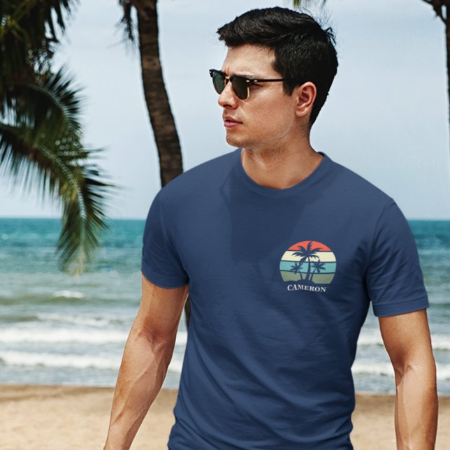 Family Reunion Beach Palm Tree Sunset Pocket Name T-Shirt (Creator Uploaded)