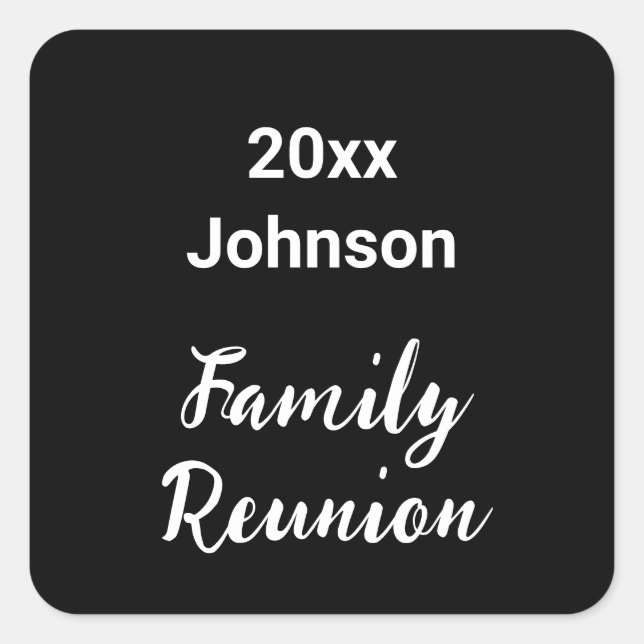 Family Reunion Black and White Year Name Square Sticker (Front)
