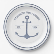 Family Reunion Blue Anchor Party Plate