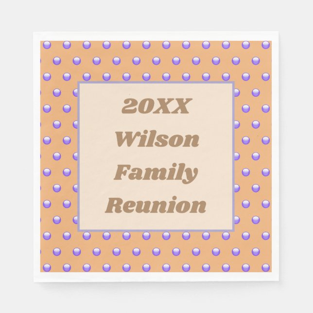 Family Reunion Blue and Peach Pattern Polka Dots Napkin (Front)