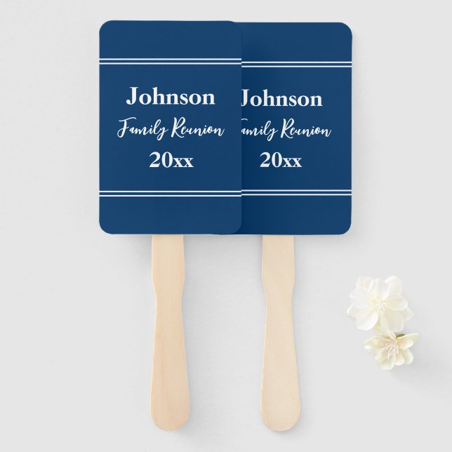 Family Reunion Blue and White Name Year Template Hand Fan (Front and Back)