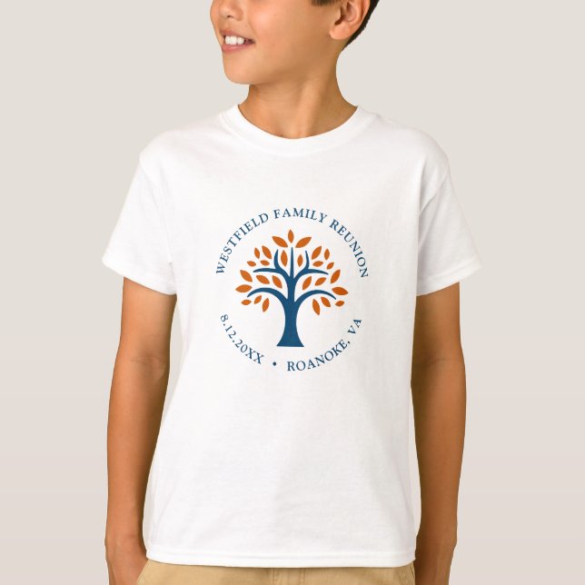 Family Reunion Blue Check Modern Family Tree T-Shirt (Front)