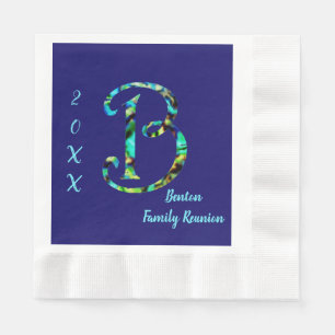 Family Reunion Blue Tie-dye B Monogram Gathering Napkin