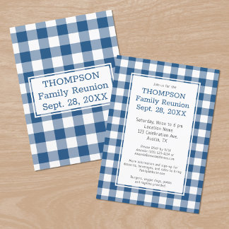 Family Reunion Blue White Buffalo Check Party Invitation