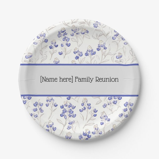 Family Reunion, Boho Chic Bluebonnets, Paper Plate (Front)