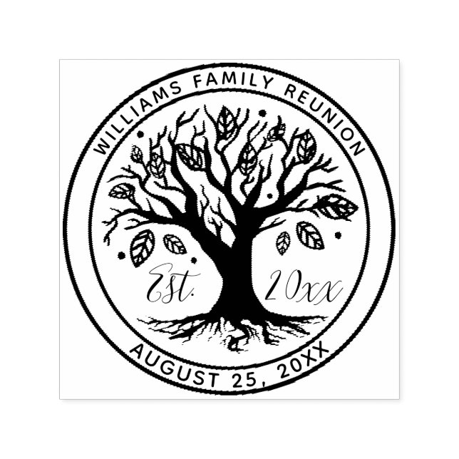 Family Reunion Boho Tree Monogram Name Self-inking Stamp (Design)