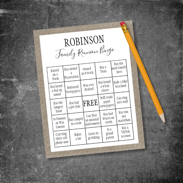 Family Reunion Burlap Customisable Bingo Game Card (Creator Uploaded)