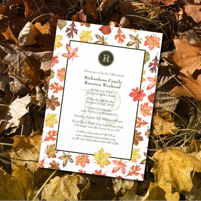 Family Reunion camping picnic autumn monogram Invitation (Creator Uploaded)