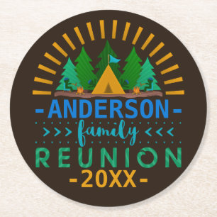 Family Reunion Camping Trip Party Custom Name Round Paper Coaster