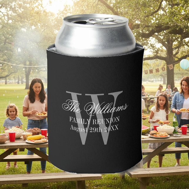 Family reunion can coolers with chic name monogram (family reunion can cooler)