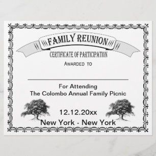 Family Reunion Certificate of Participation
