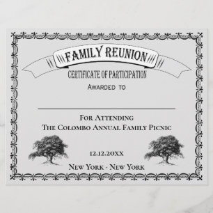 Family Reunion Certificate of Participation Grey