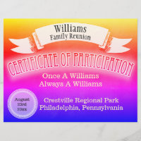 Family Reunion Certificate of Participation Retro