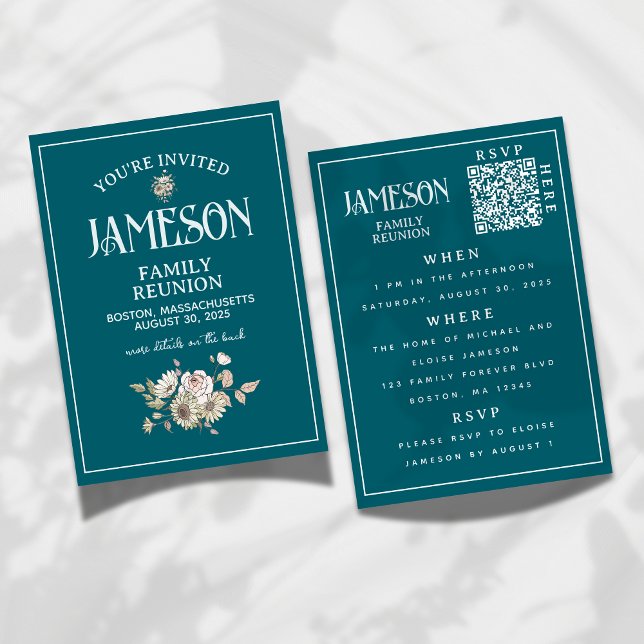 Family Reunion Classic Floral QR Code Invitation (Planning a family reunion? Invite guests with this custom invitation! )